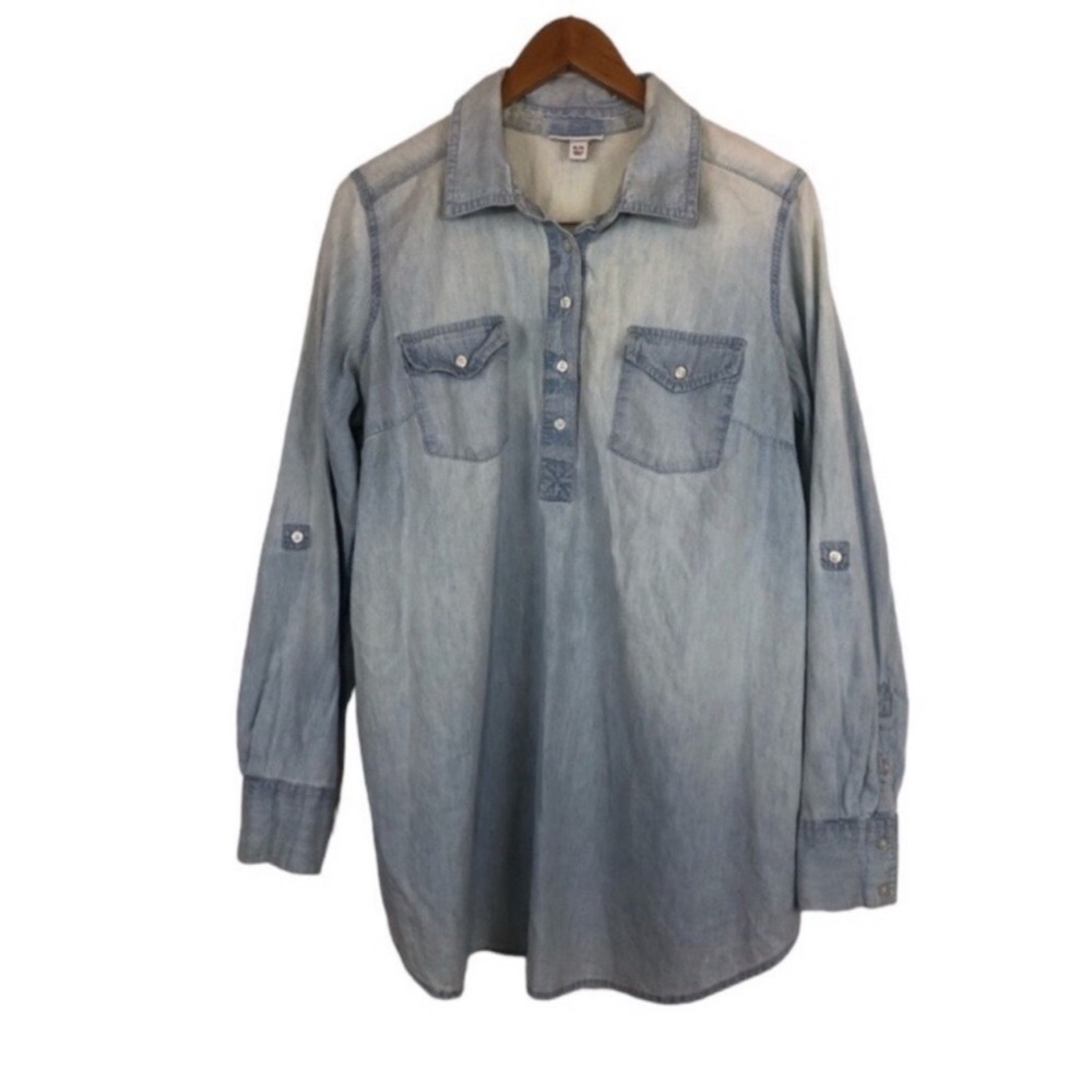 Liz Lange Maternity Women’s Sz XL Long Sleeve or Roll up Shirt Blue Chambray